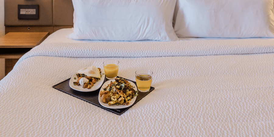 beer and dinner in bed
